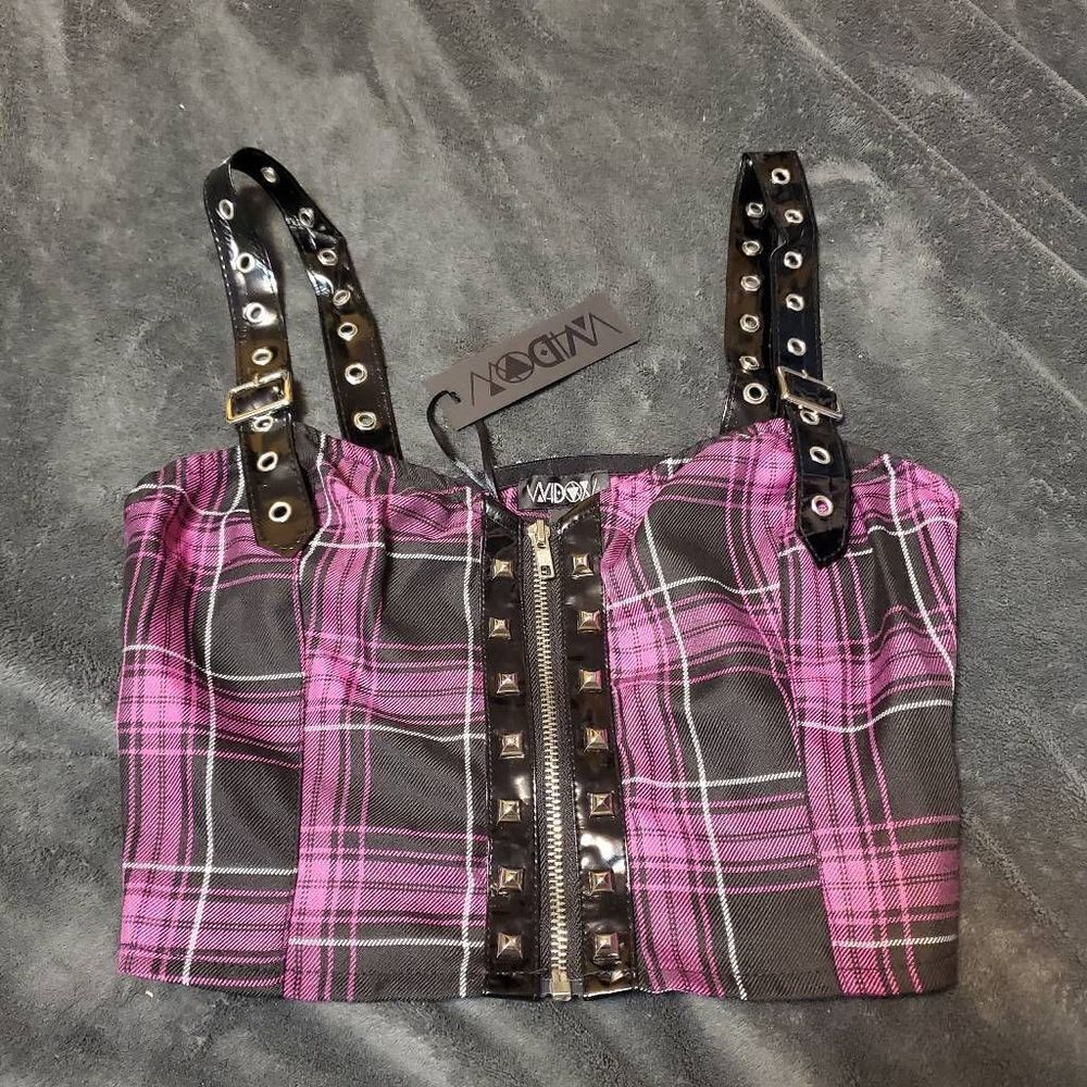 Dolls Kill Widow Emo Punk Rave Plaid Bustier Top  S, M